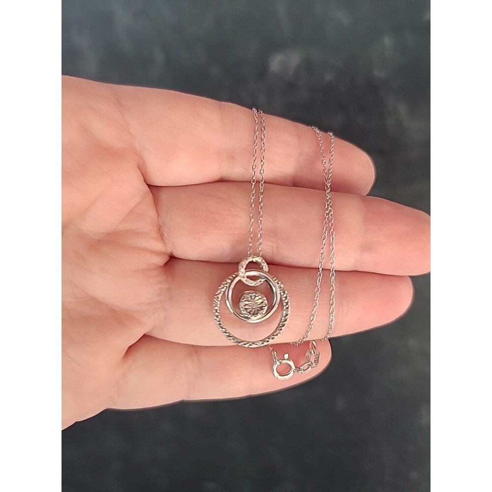 Italian 925 Sterling Silver Diamond Accent Pendant Necklace Vintage